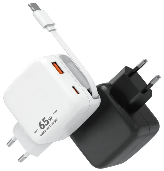 OPT-W021 65W GaN Charger with Retractable Cable