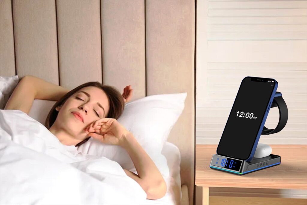 alarm clock with wireless charger and LED lamp